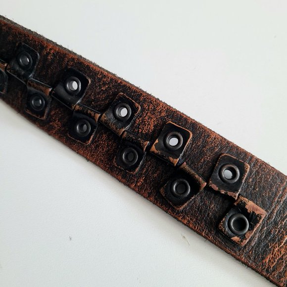 Bill Adler Design brown leather belt with metal setails. - Picture 8 of 12